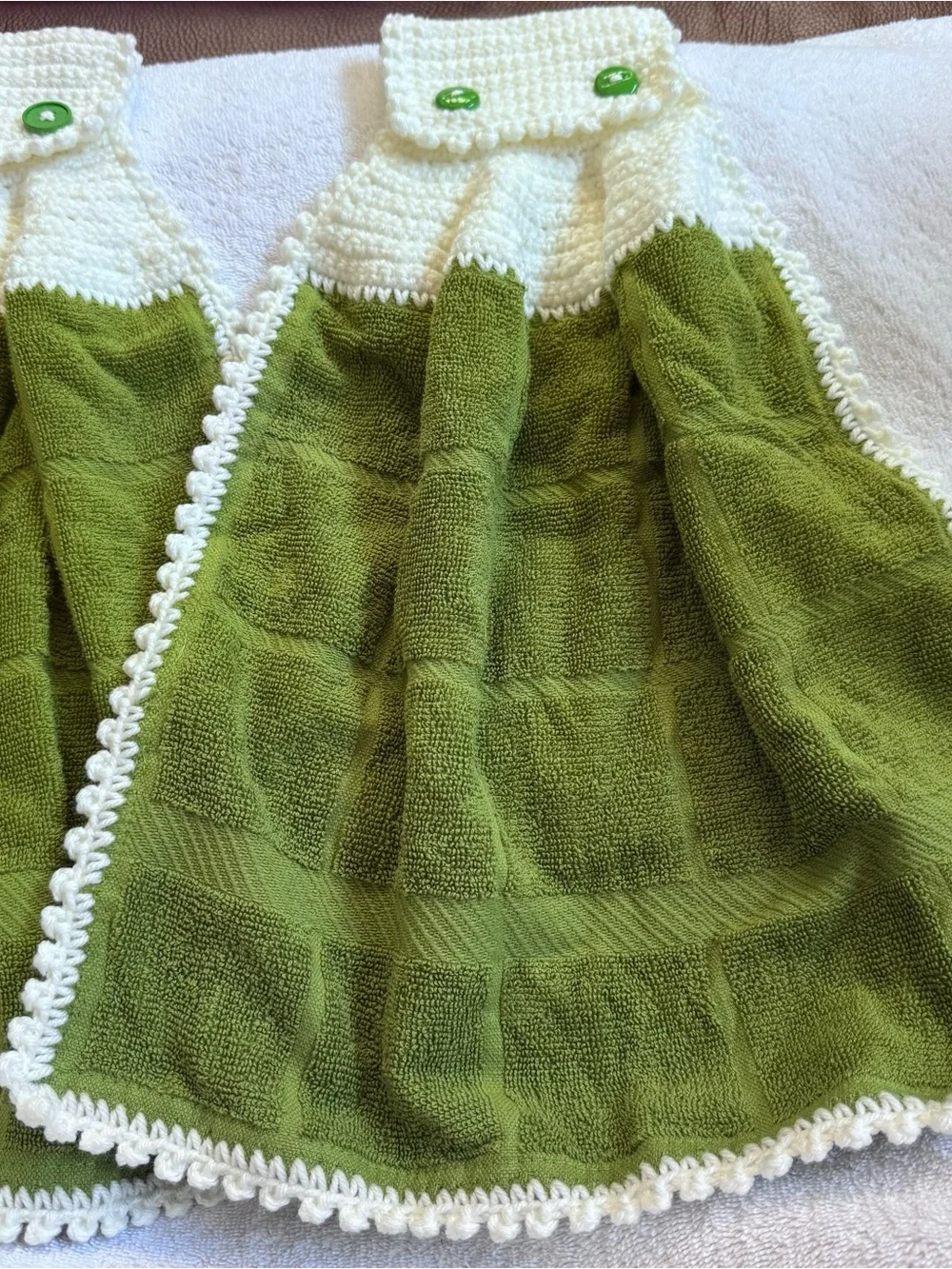 Green Crochet-Trim Hanging Kitchen Towels - Brand:
